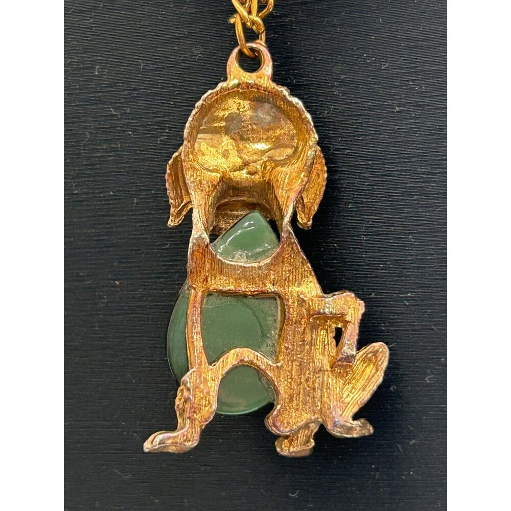 Vintage Gold-Colored Poodle Pendant Necklace With Green Lucite Belly Dog Design - Picture 3 of 5